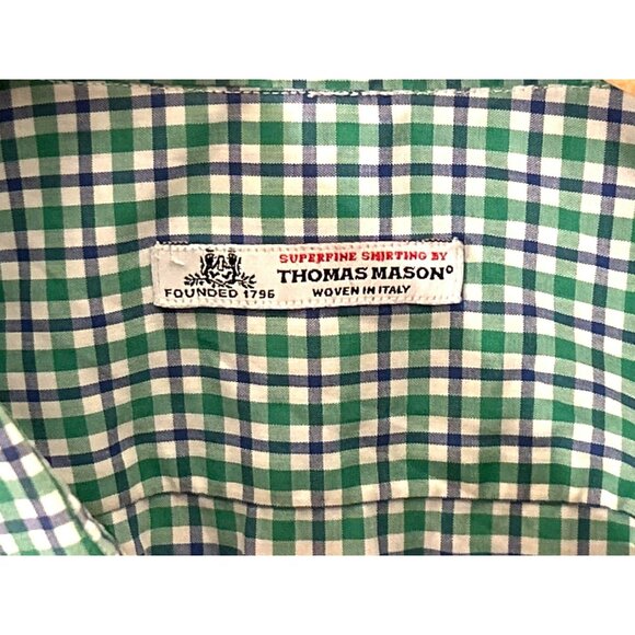 Thomas Mason Men's Green Blue White Preppy Plaid Button Down Shirt Quiet Luxury - Picture 3 of 6